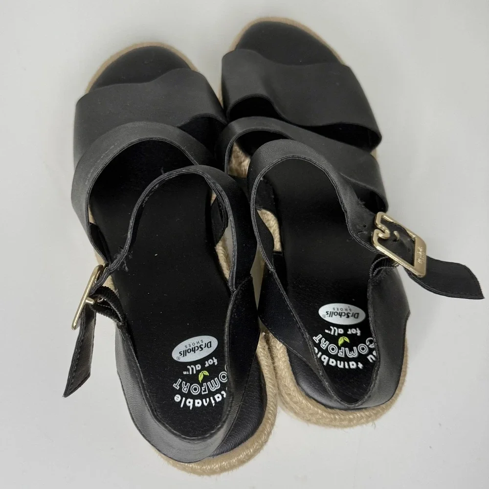 Dr. Scholls Womens Sz 8.5 Once Twice Espadrille Platform Wedge Sandal Black
